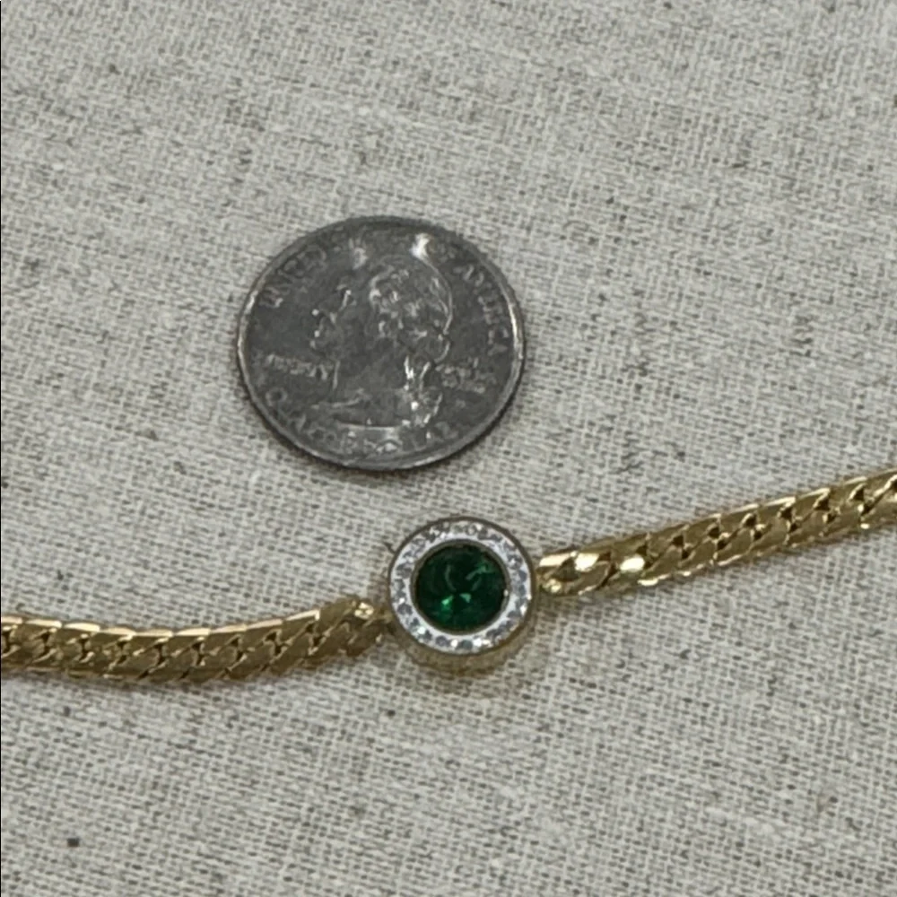 18K Gold Plated Green Gemstone Halo Bracelet CZ Waterproof Stainless Steel